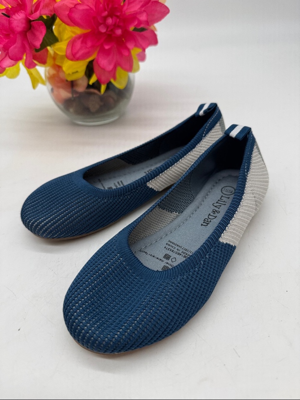 Lily & Dan Navy and Cream Knit Ballet Flats Size 11/12
